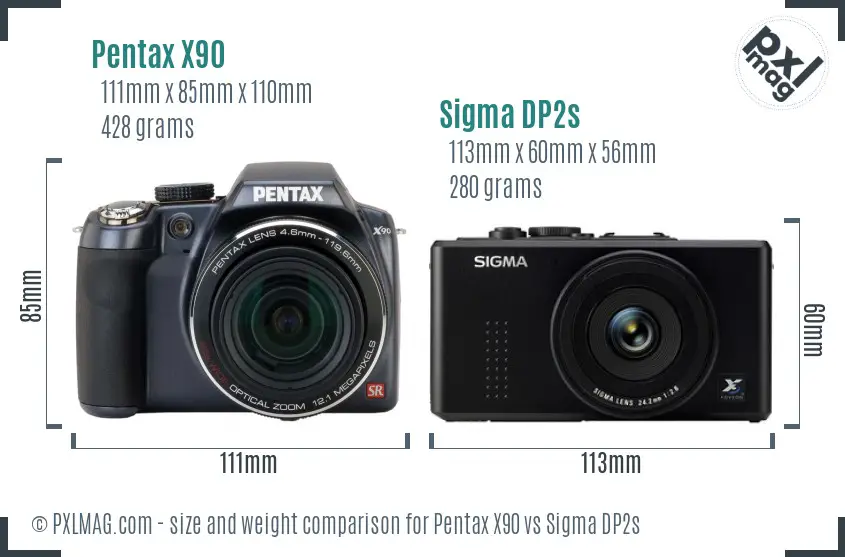 Pentax X90 vs Sigma DP2s size comparison