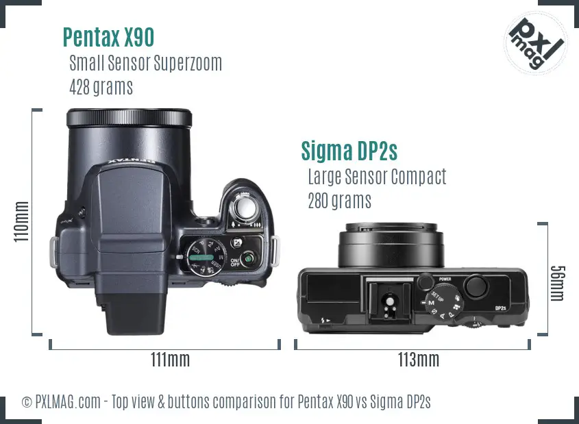 Pentax X90 vs Sigma DP2s top view buttons comparison