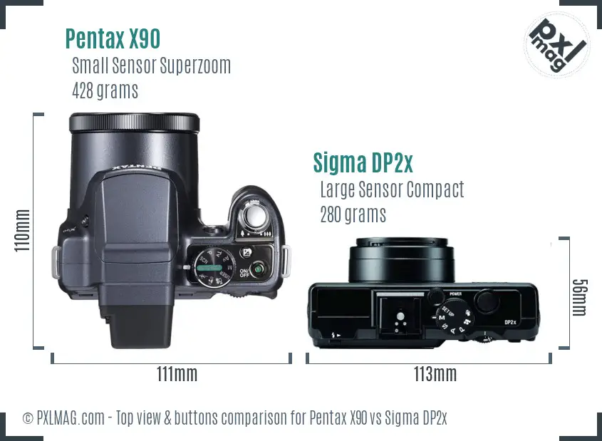 Pentax X90 vs Sigma DP2x top view buttons comparison