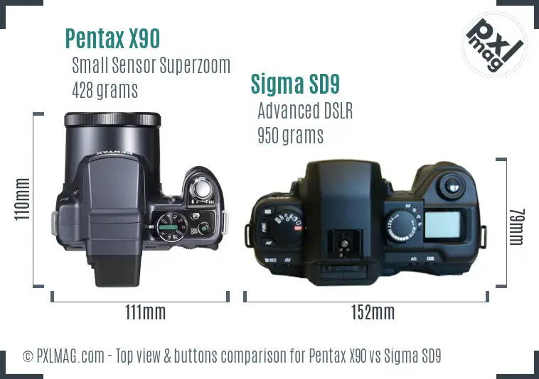 Pentax X90 vs Sigma SD9 top view buttons comparison