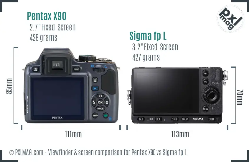 Pentax X90 vs Sigma fp L Screen and Viewfinder comparison
