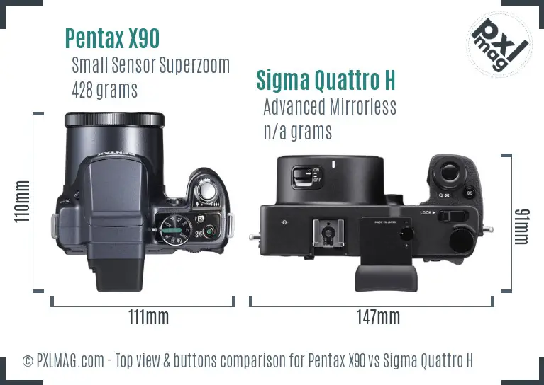 Pentax X90 vs Sigma Quattro H top view buttons comparison