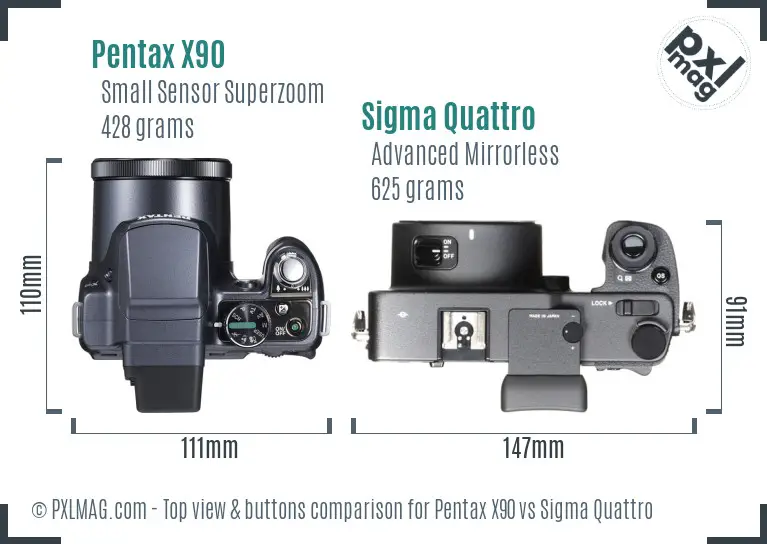 Pentax X90 vs Sigma Quattro top view buttons comparison