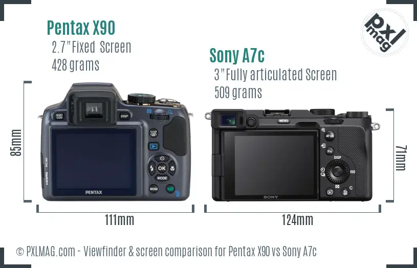 Pentax X90 vs Sony A7c Screen and Viewfinder comparison