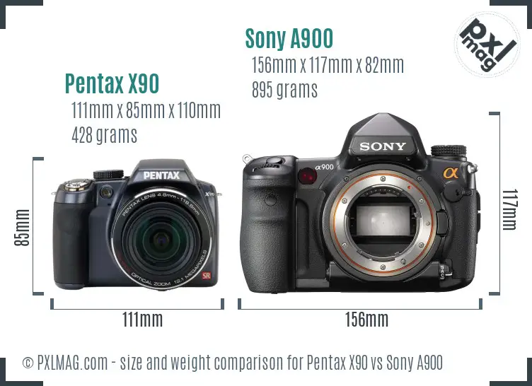 Pentax X90 vs Sony A900 size comparison