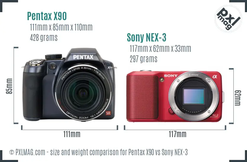 Pentax X90 vs Sony NEX-3 size comparison