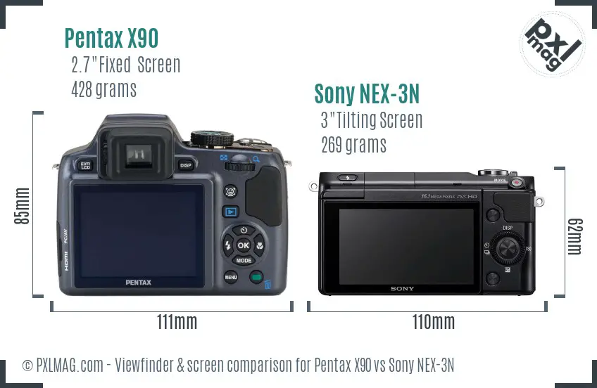 Pentax X90 vs Sony NEX-3N Screen and Viewfinder comparison