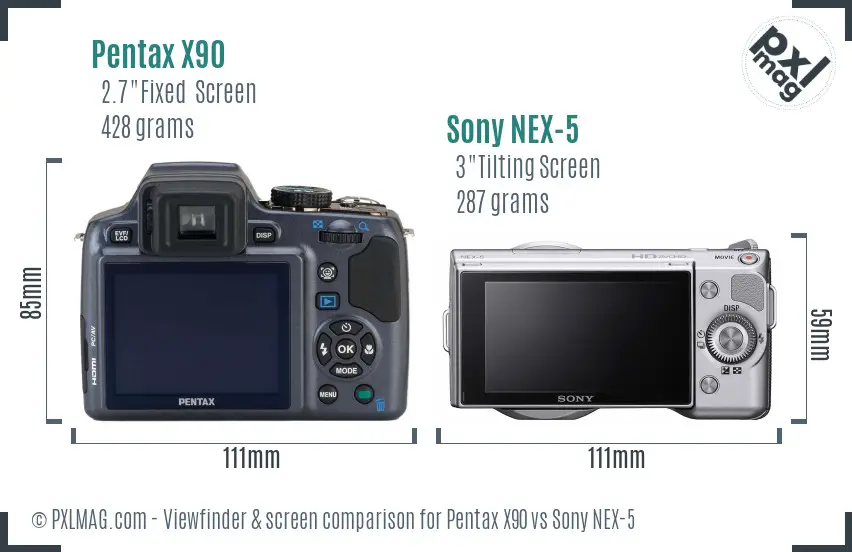 Pentax X90 vs Sony NEX-5 Screen and Viewfinder comparison