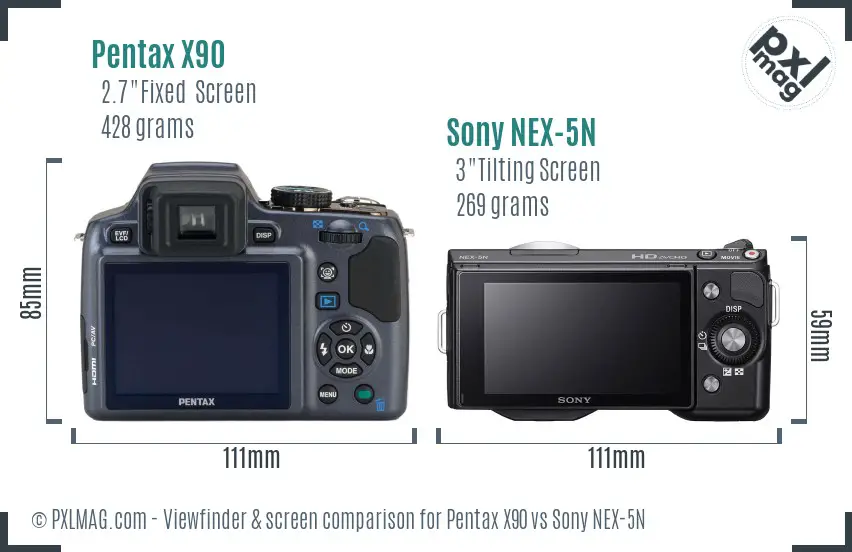 Pentax X90 vs Sony NEX-5N Screen and Viewfinder comparison