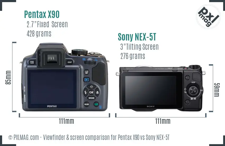 Pentax X90 vs Sony NEX-5T Screen and Viewfinder comparison