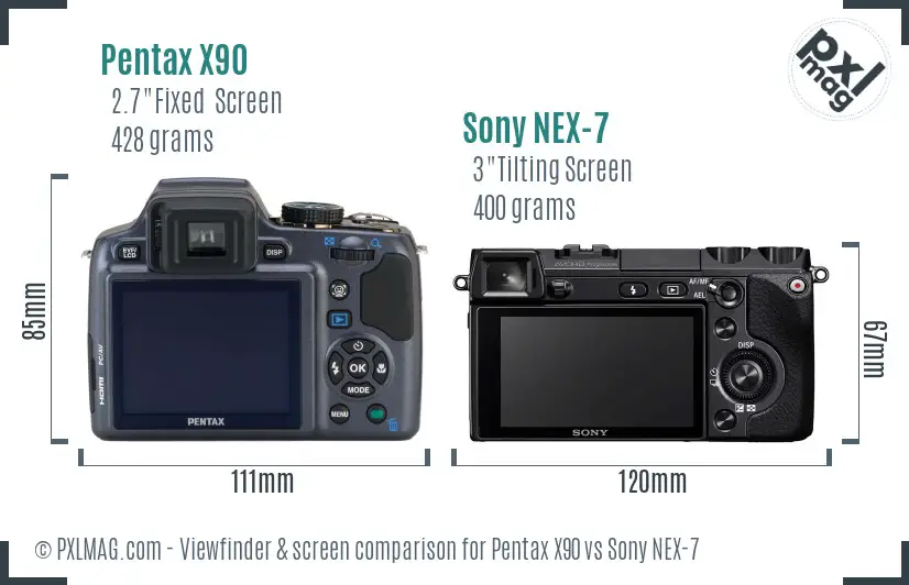 Pentax X90 vs Sony NEX-7 Screen and Viewfinder comparison