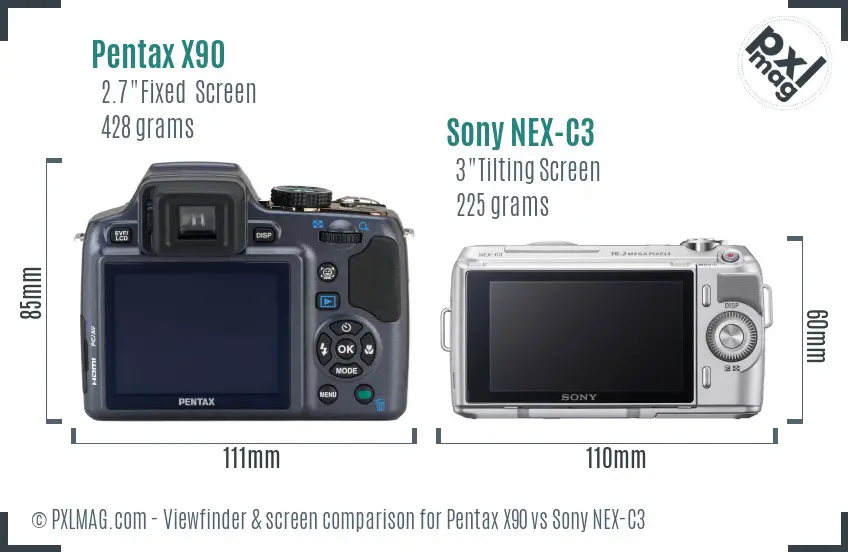 Pentax X90 vs Sony NEX-C3 Screen and Viewfinder comparison