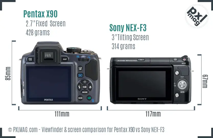 Pentax X90 vs Sony NEX-F3 Screen and Viewfinder comparison