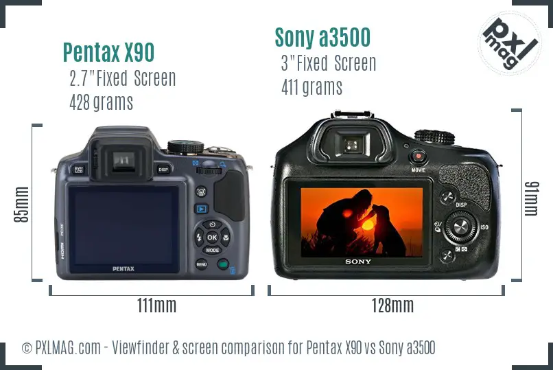 Pentax X90 vs Sony a3500 Screen and Viewfinder comparison