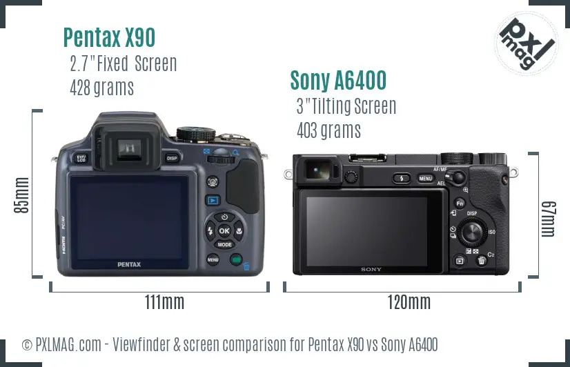 Pentax X90 vs Sony A6400 Screen and Viewfinder comparison