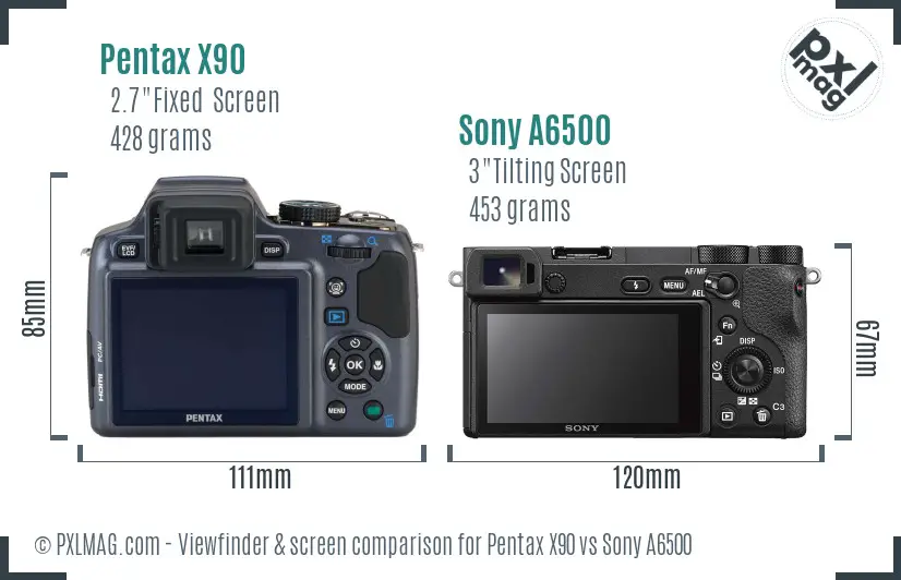 Pentax X90 vs Sony A6500 Screen and Viewfinder comparison Pentax X90 vs Sony A6500 Screen and Viewfinder comparison