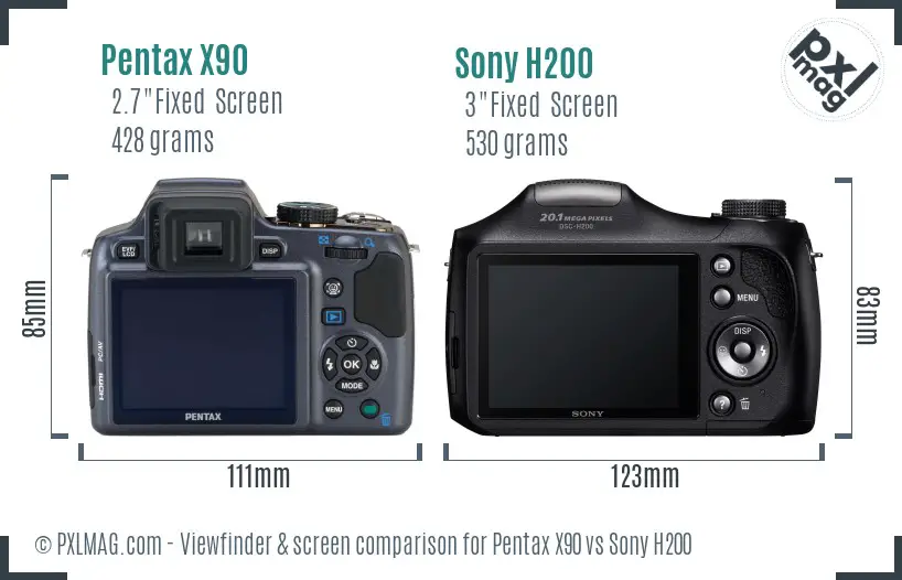 Pentax X90 vs Sony H200 Screen and Viewfinder comparison