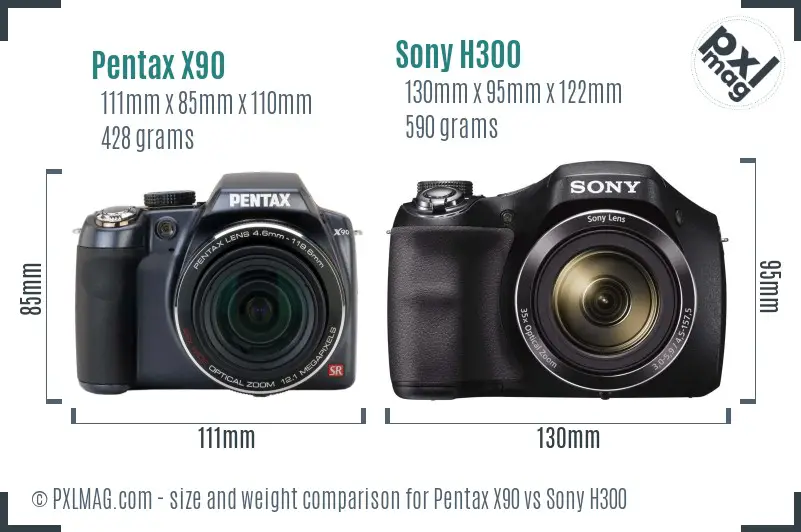 Pentax X90 vs Sony H300 size comparison