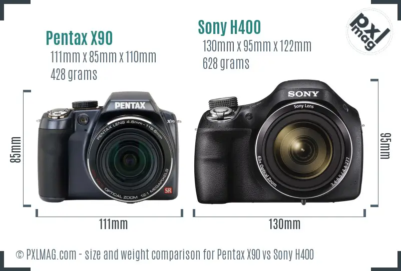 Pentax X90 vs Sony H400 size comparison