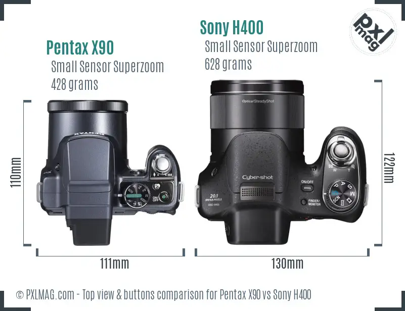 Pentax X90 vs Sony H400 top view buttons comparison