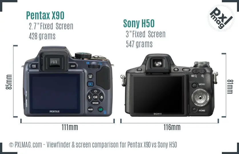 Pentax X90 vs Sony H50 Screen and Viewfinder comparison