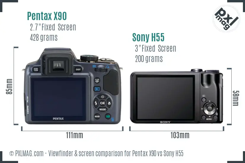 Pentax X90 vs Sony H55 Screen and Viewfinder comparison Pentax X90 vs Sony H55 Screen and Viewfinder comparison
