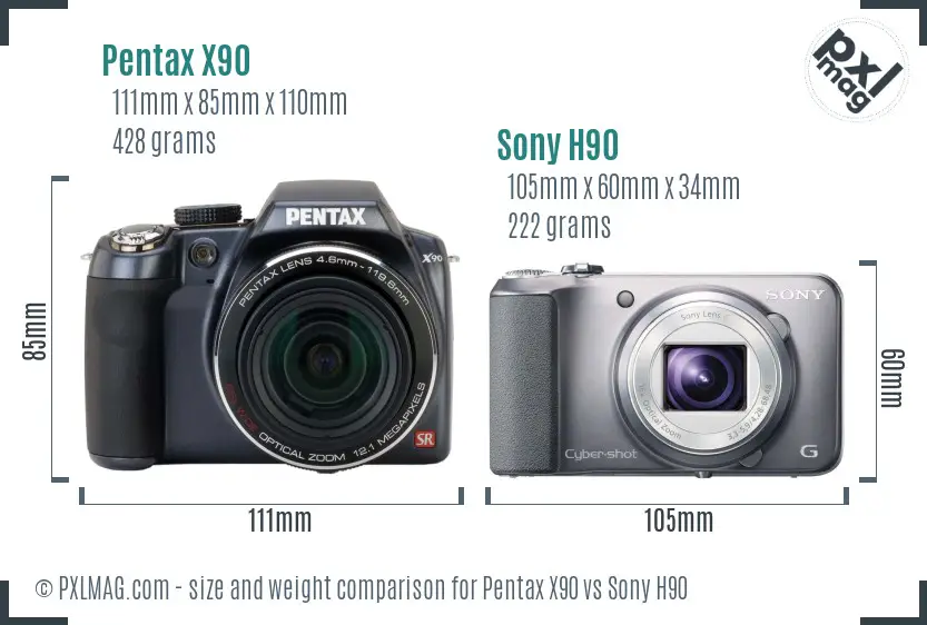 Pentax X90 vs Sony H90 size comparison