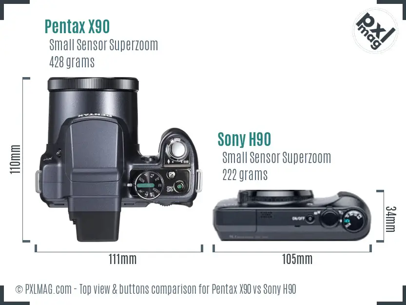 Pentax X90 vs Sony H90 top view buttons comparison