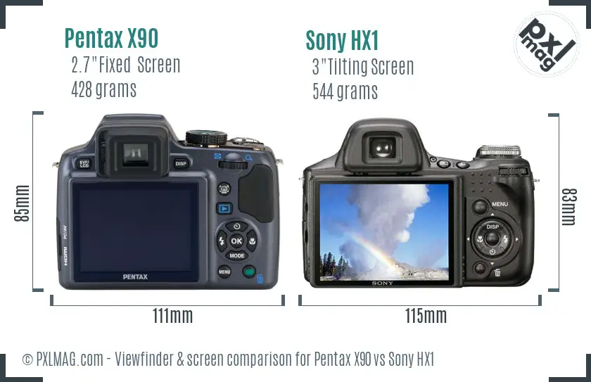 Pentax X90 vs Sony HX1 Screen and Viewfinder comparison