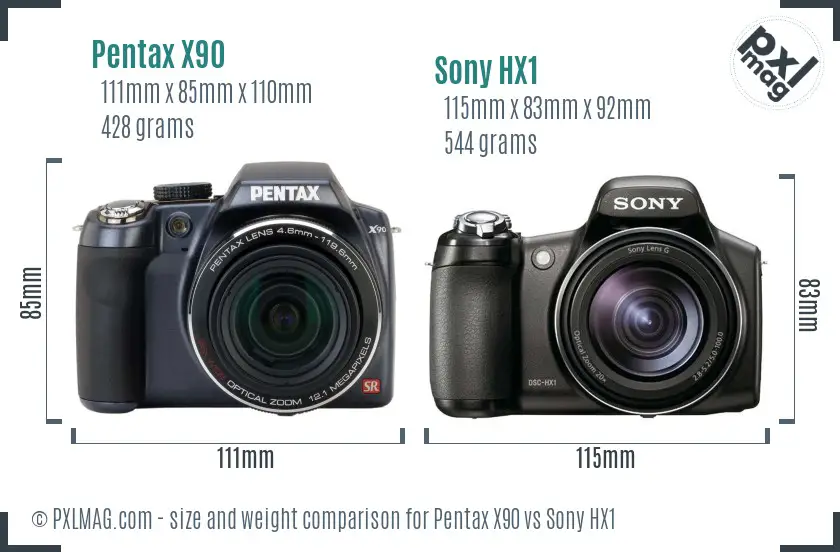 Pentax X90 vs Sony HX1 size comparison