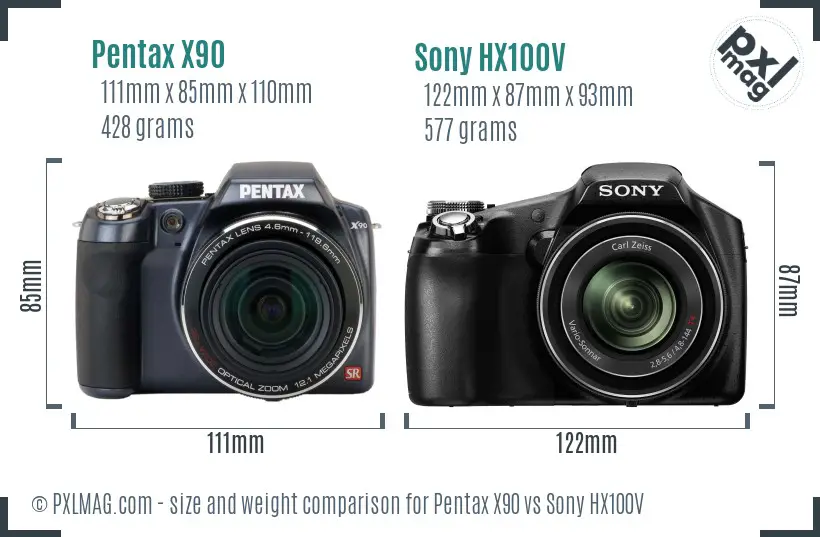 Pentax X90 vs Sony HX100V size comparison Pentax X90 vs Sony HX100V size comparison