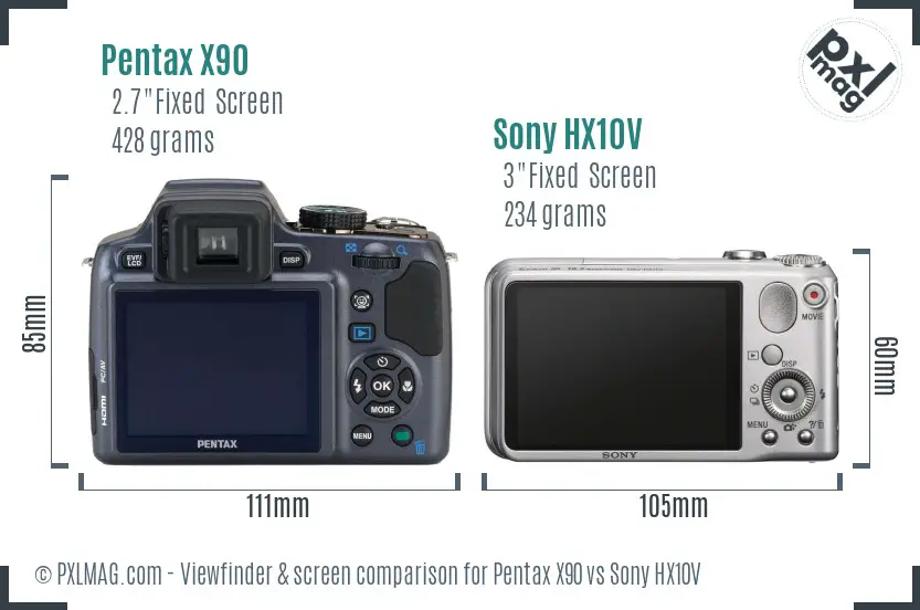 Pentax X90 vs Sony HX10V Screen and Viewfinder comparison