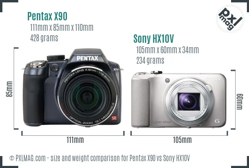 Pentax X90 vs Sony HX10V size comparison