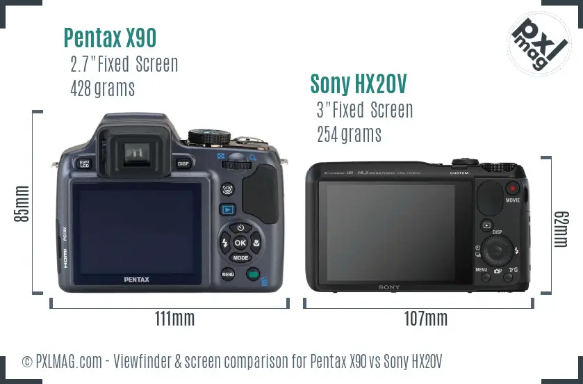 Pentax X90 vs Sony HX20V Screen and Viewfinder comparison Pentax X90 vs Sony HX20V Screen and Viewfinder comparison
