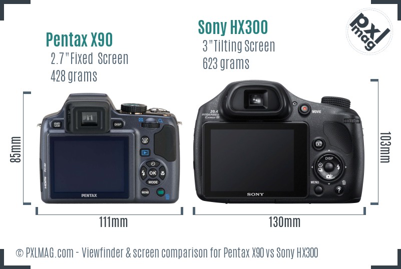 Pentax X90 vs Sony HX300 Screen and Viewfinder comparison