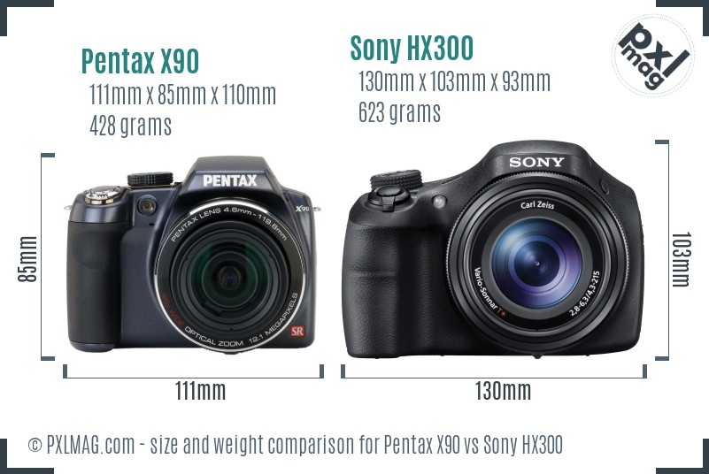 Pentax X90 vs Sony HX300 size comparison