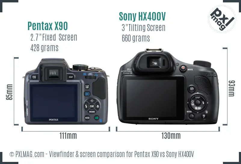 Pentax X90 vs Sony HX400V Screen and Viewfinder comparison