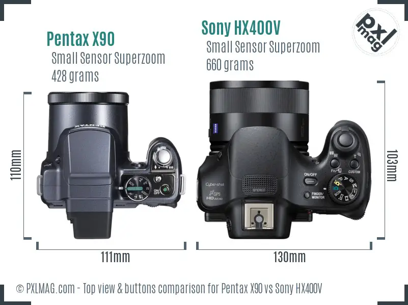 Pentax X90 vs Sony HX400V top view buttons comparison