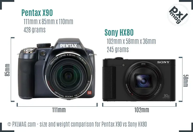 Pentax X90 vs Sony HX80 size comparison