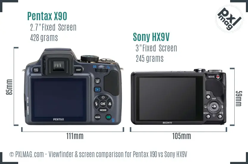 Pentax X90 vs Sony HX9V Screen and Viewfinder comparison Pentax X90 vs Sony HX9V Screen and Viewfinder comparison
