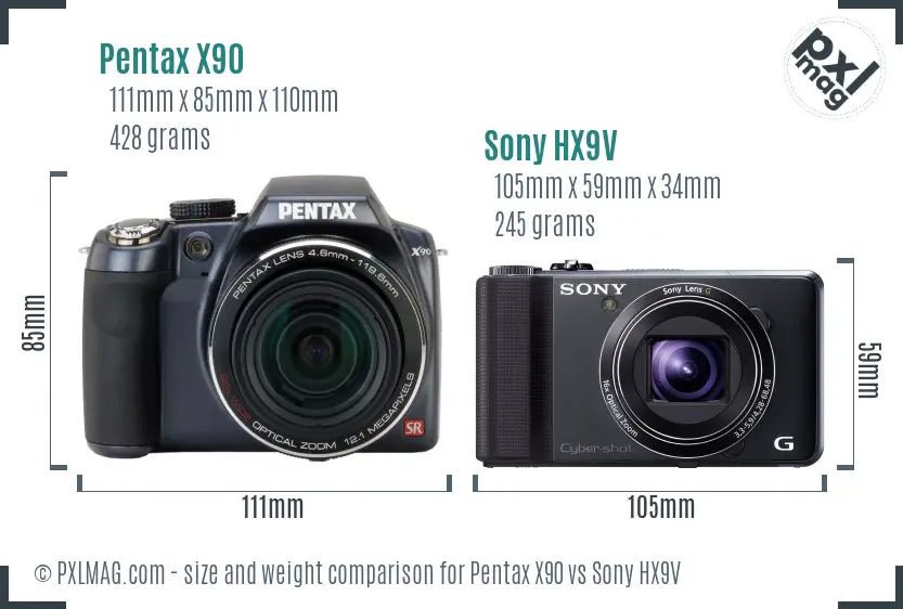 Pentax X90 vs Sony HX9V size comparison Pentax X90 vs Sony HX9V size comparison