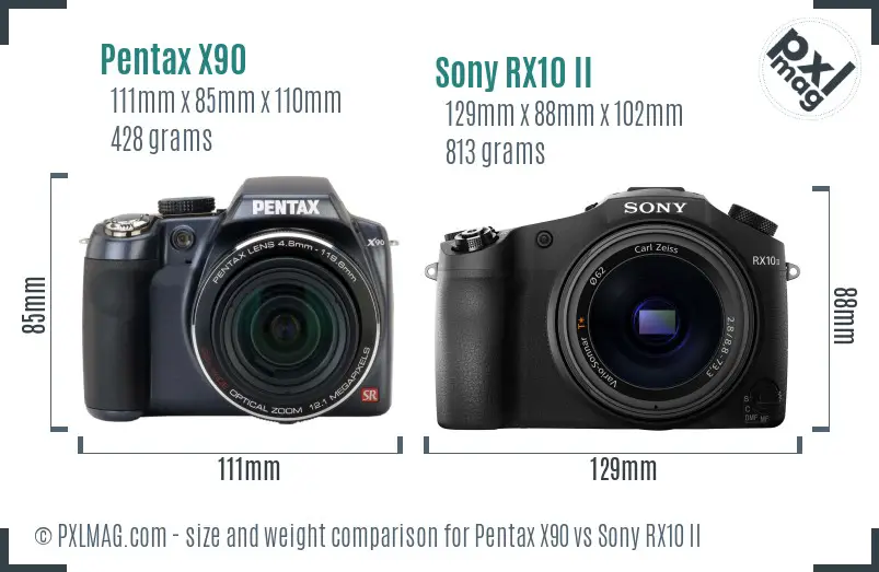 Pentax X90 vs Sony RX10 II size comparison