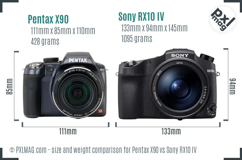 Pentax X90 vs Sony RX10 IV size comparison