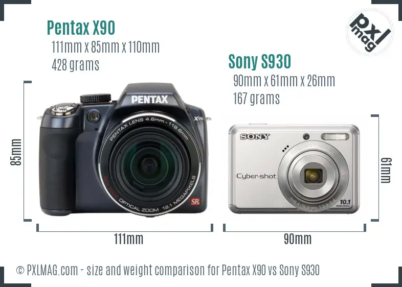 Pentax X90 vs Sony S930 size comparison