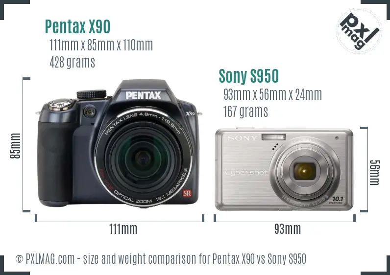 Pentax X90 vs Sony S950 size comparison