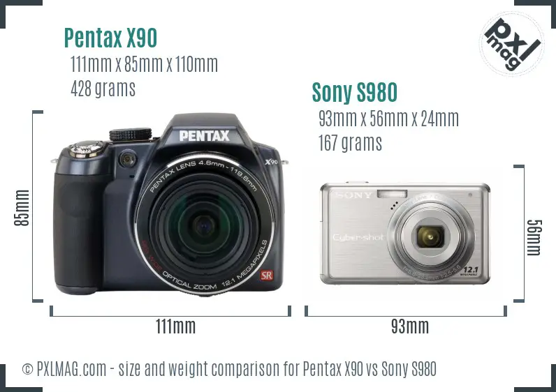 Pentax X90 vs Sony S980 size comparison