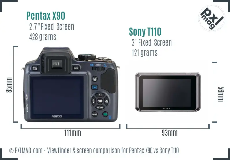 Pentax X90 vs Sony T110 Screen and Viewfinder comparison