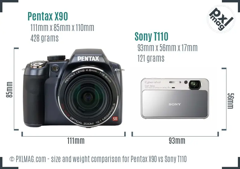 Pentax X90 vs Sony T110 size comparison