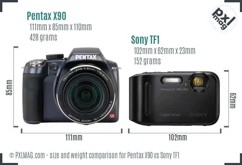 Pentax X90 vs Sony TF1 size comparison