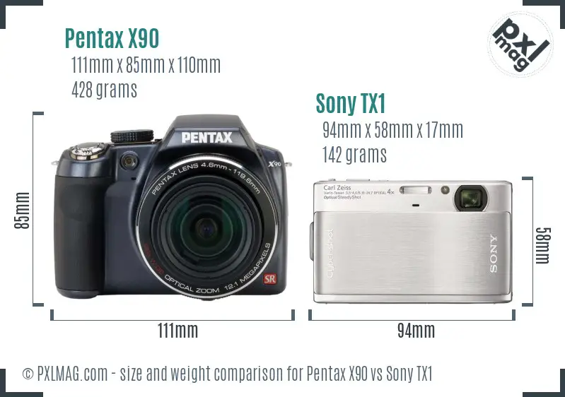 Pentax X90 vs Sony TX1 size comparison